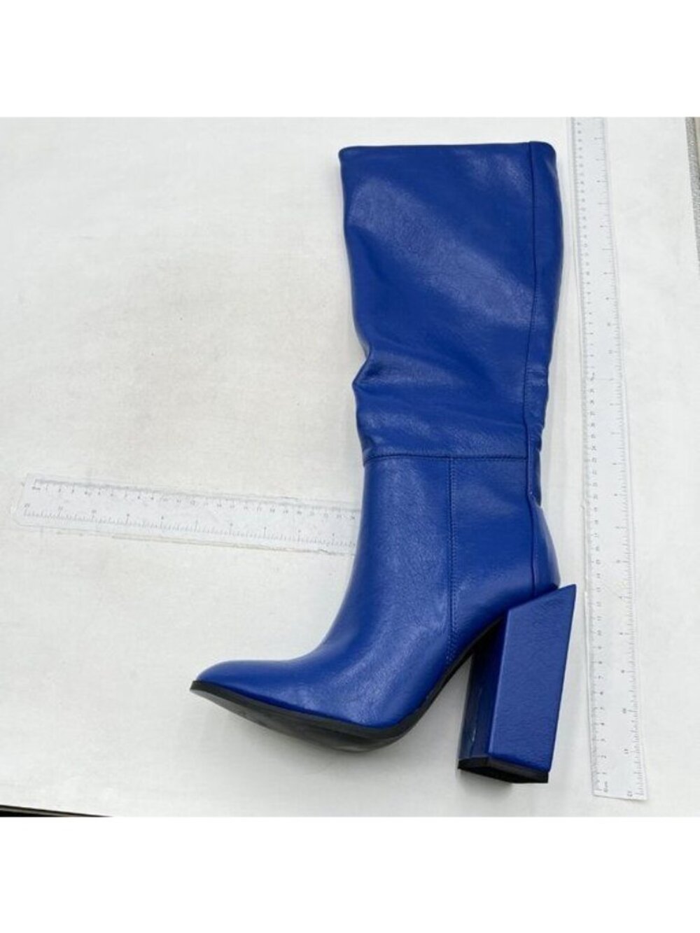 Women's Side Zipper Chunky Heel Knee High Boots Square Heel boots Blue